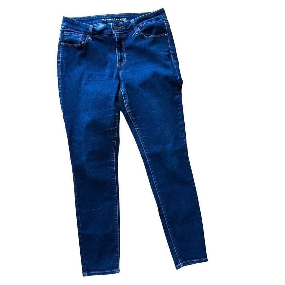 Old Navy Womens Rockstar Mid Rise Cotton Blended Skinny Blue Jeans Size 8